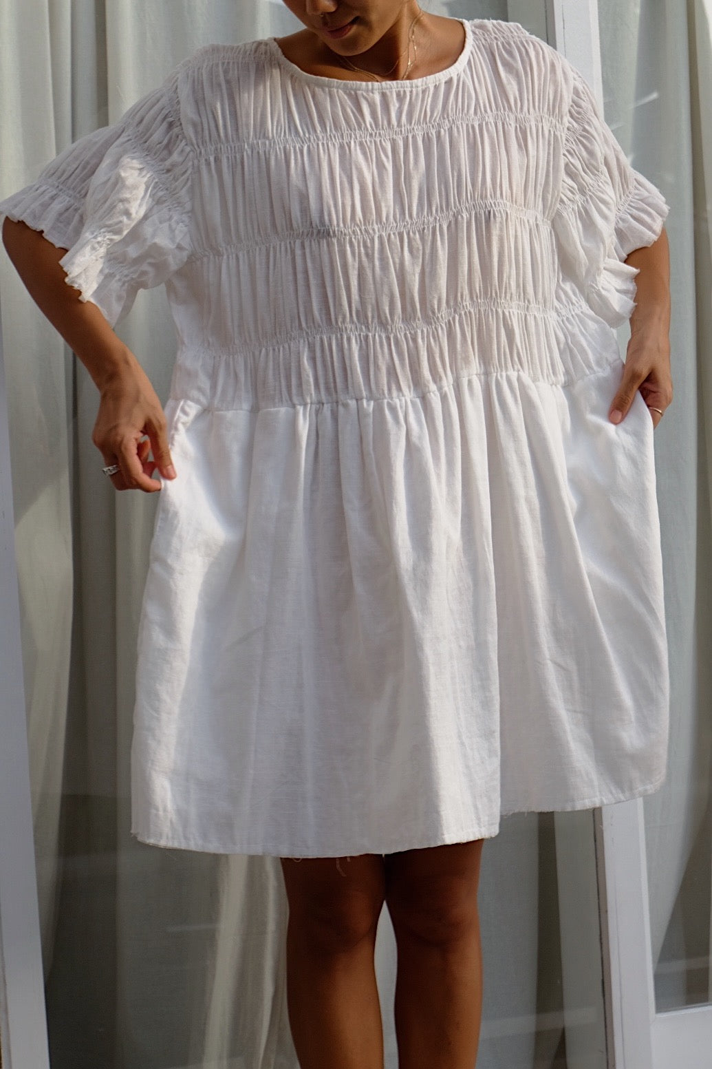 softly elasticated sheer cotton babydoll mini dress