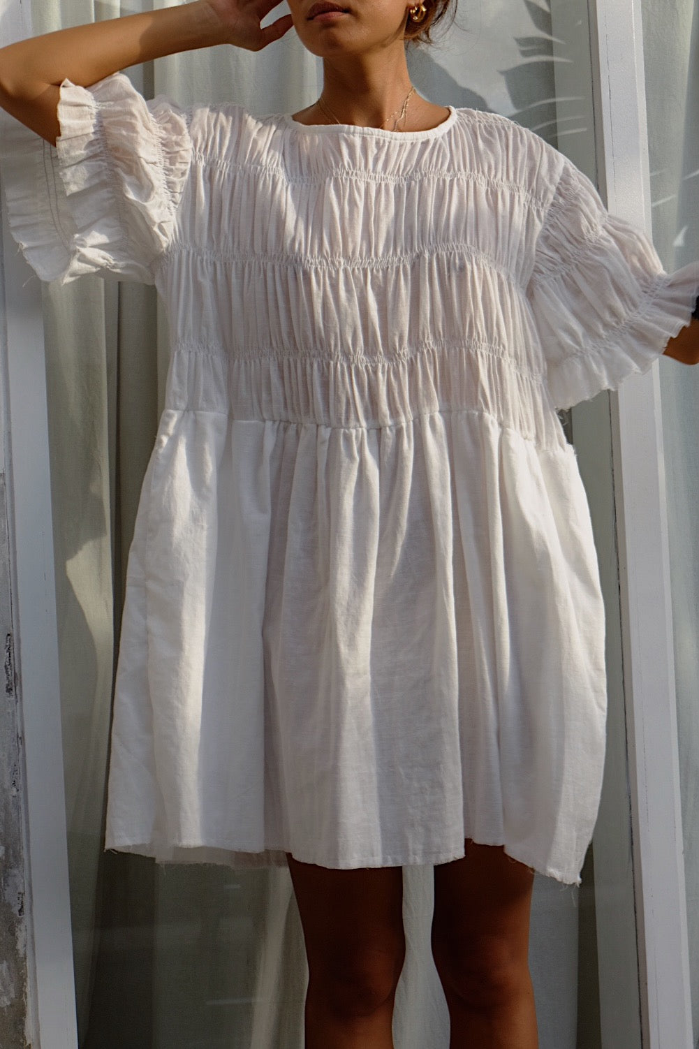 softly elasticated sheer cotton babydoll mini dress