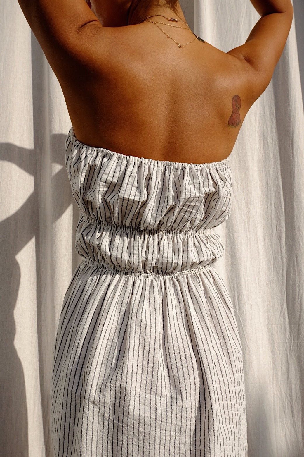 cotton stripe strapless tube top mini dress