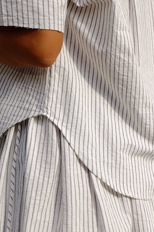 cotton stripe tie short sleeve shirt