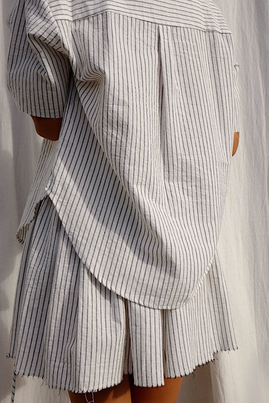cotton stripe tie short sleeve shirt